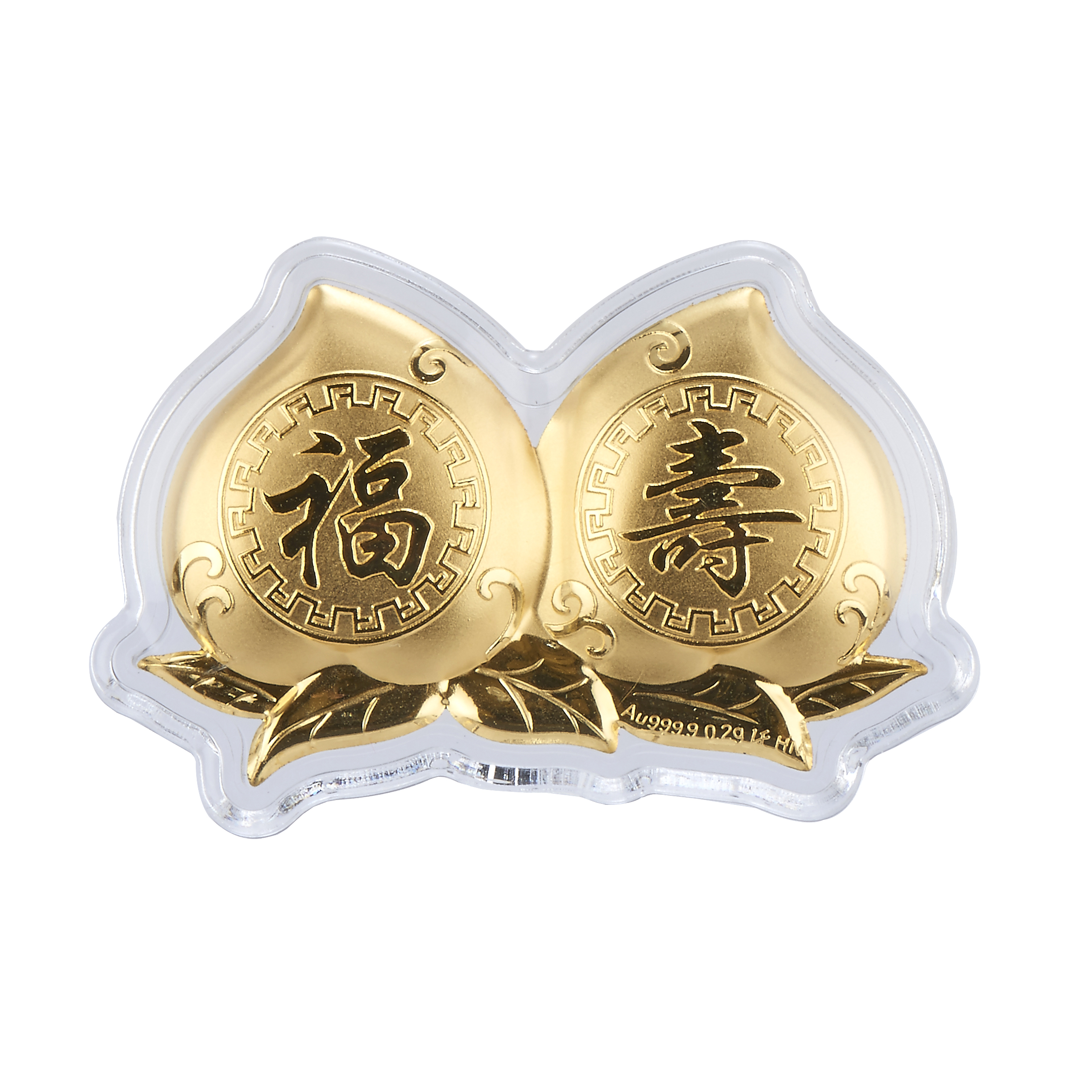 六福珠寶黃金工藝品 - "福・壽雙桃"999.9黃金工藝品