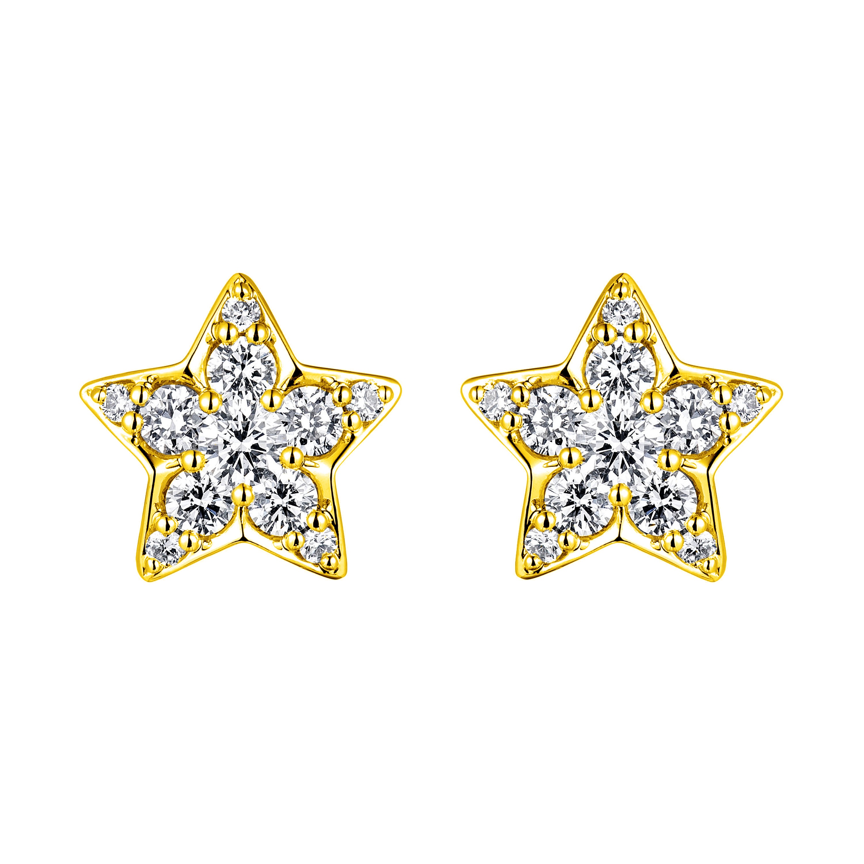 六福珠寶18K金耳環 - 【LISTING CLOSED】"星光"星星造型18K金(黃色)鑽石耳環