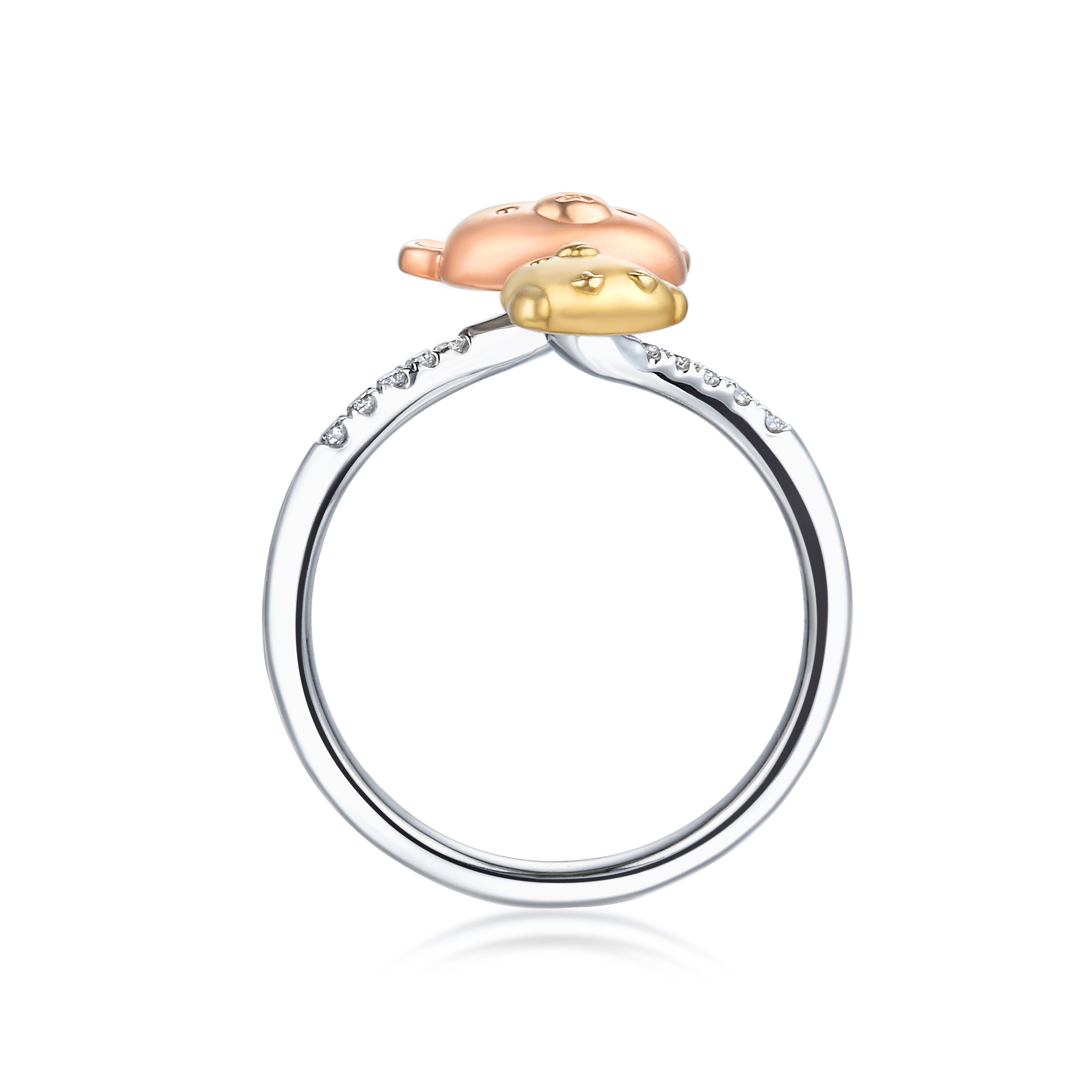 六福珠寶18K金戒指 - 【LISTING CLOSED】"小熊與小雞頭像"18K金(分色)鑽石戒指