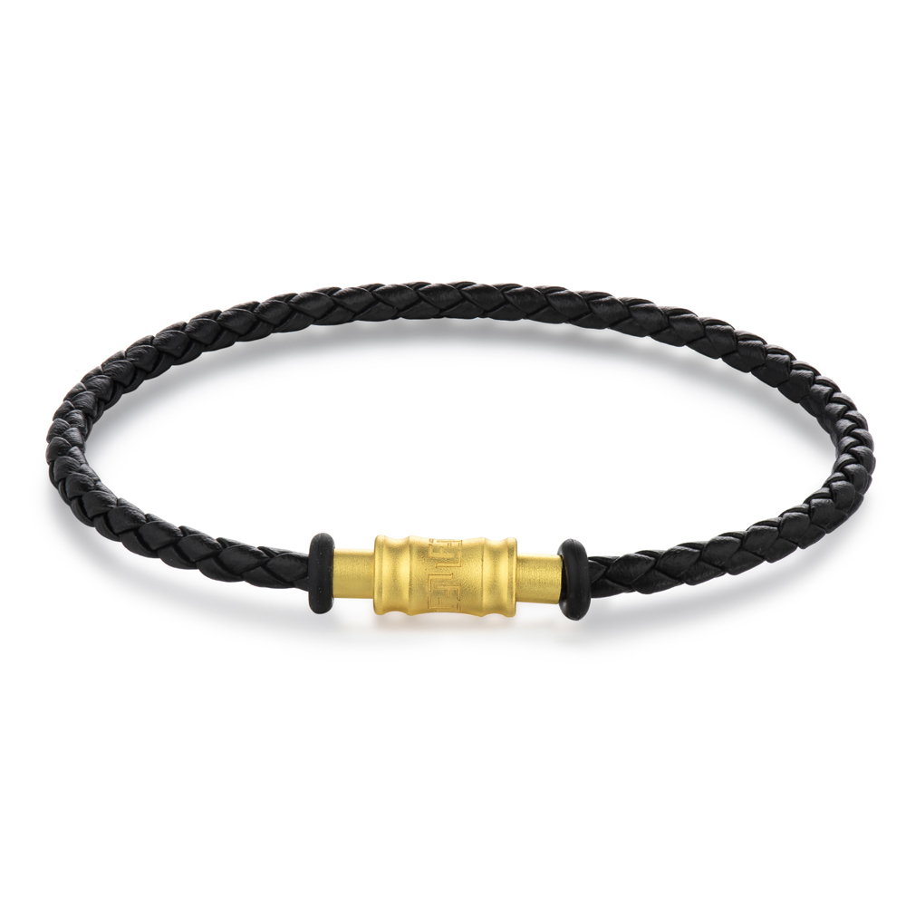 六福珠寶手繩 - 時尚金扣皮質手繩(黑色)