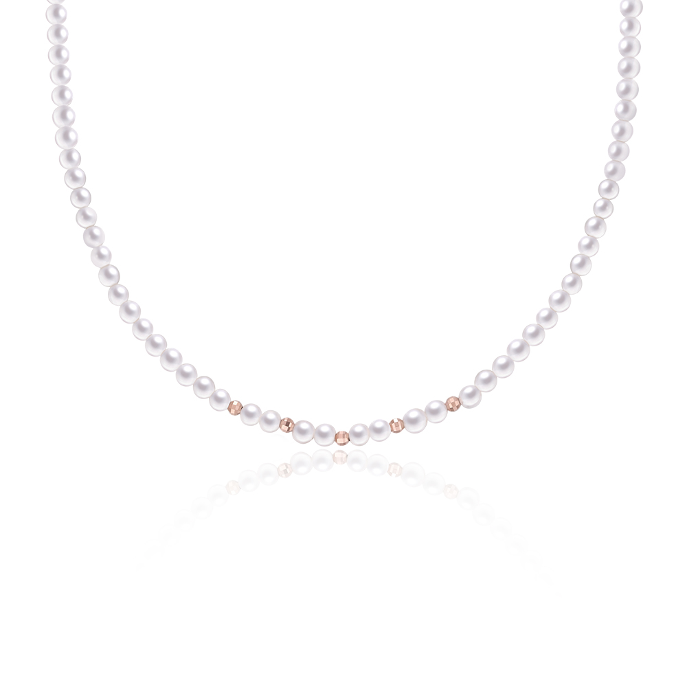 六福珠寶18K金頸鏈 - "珍心閃閃"18K玫瑰金珍珠頸鏈