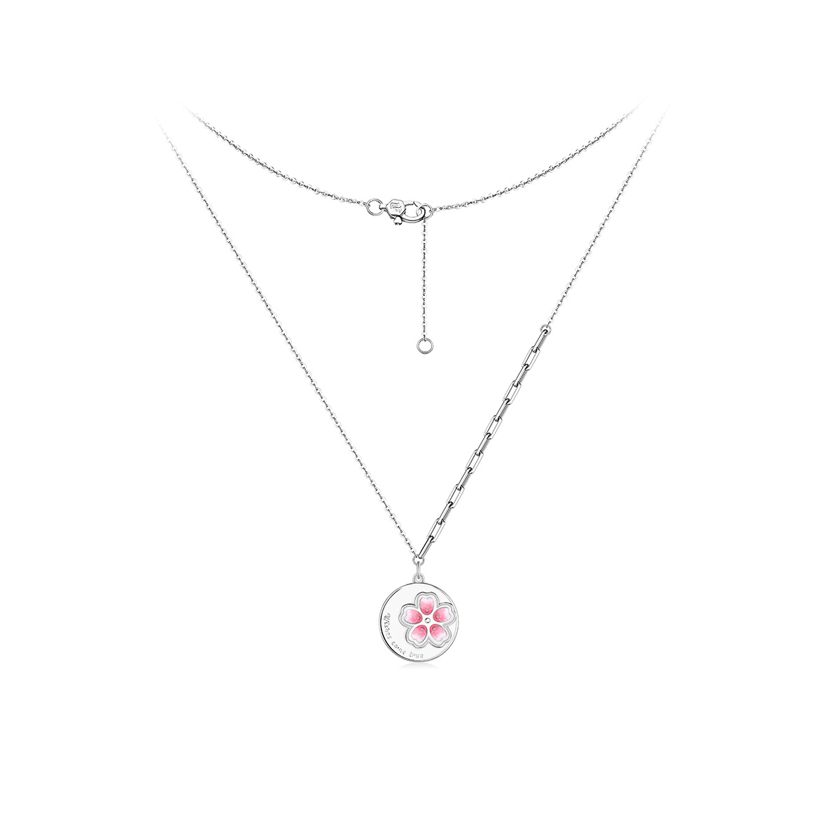 六福珠寶鉑金頸鏈 - 【LISTING CLOSED】"櫻花蜜語"950鉑金琺瑯頸鏈