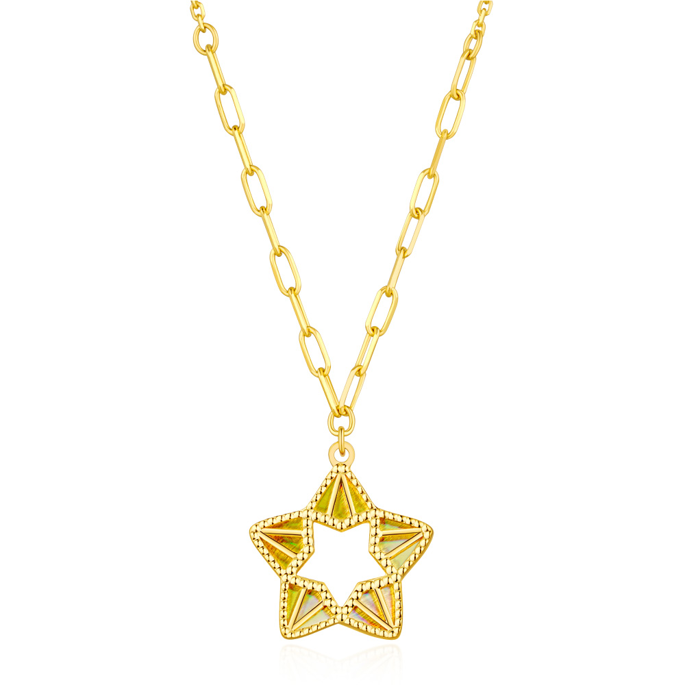 六福珠寶黃金頸鏈 - "耀出彩虹"星星造型黃金頸鏈(炫彩工藝)
