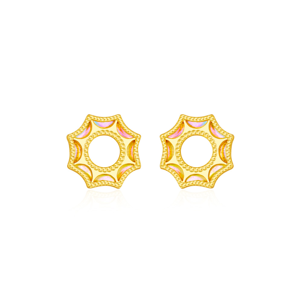 六福珠寶黃金耳環 - "耀出彩虹"太陽造型黃金耳環(炫彩工藝)