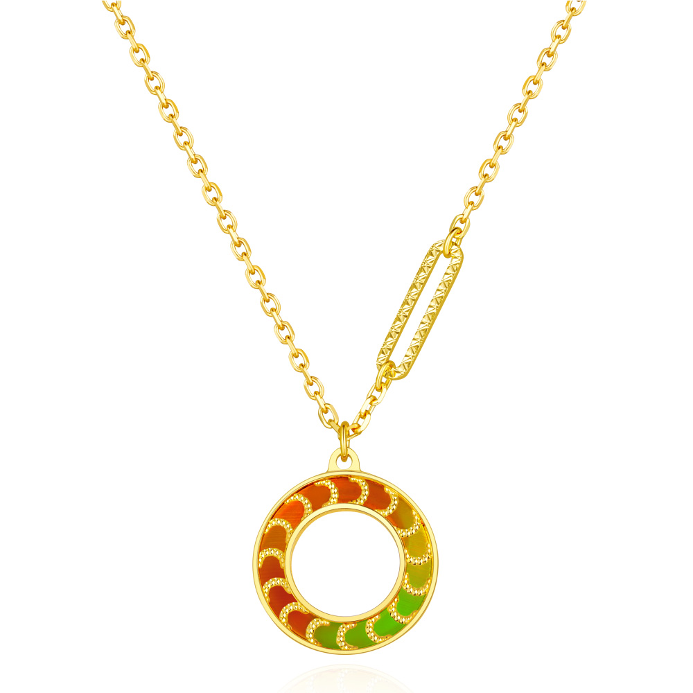 六福珠寶黃金頸鏈 - "耀出彩虹"圓環造型黃金頸鏈(炫彩工藝)