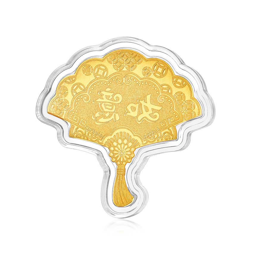 六福珠寶黃金工藝品 - 999.9黃金聚財如意扇