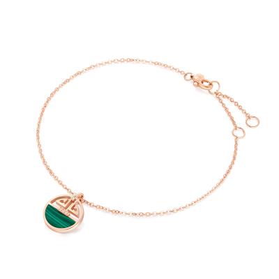 六福珠寶18K金手鏈 - 回紋圖案18K玫瑰金鑽石襯孔雀石如意手鏈