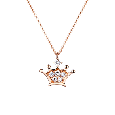 六福珠寶Tiny Tiny | 太愛妮系列18K金頸鏈 - "太愛妮"18K玫瑰金皇冠形鑽石頸鏈