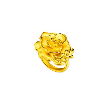 六福珠寶黃金戒指 - ”玫瑰囍禮”足金戒指