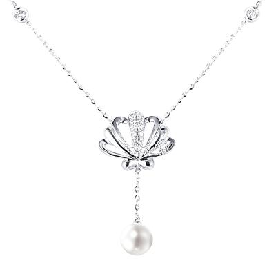 六福珠寶18K金頸鏈 - "貝‧語"18K金(白色)珍珠鑽石頸鏈