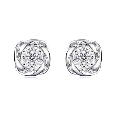 六福珠寶18K金耳環 - "絲帶環繞"18K金(白色)鑽石耳環