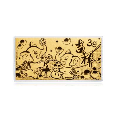 六福珠寶黃金工藝品 - "財源廣進 吉象如意"999.9黃金金利是