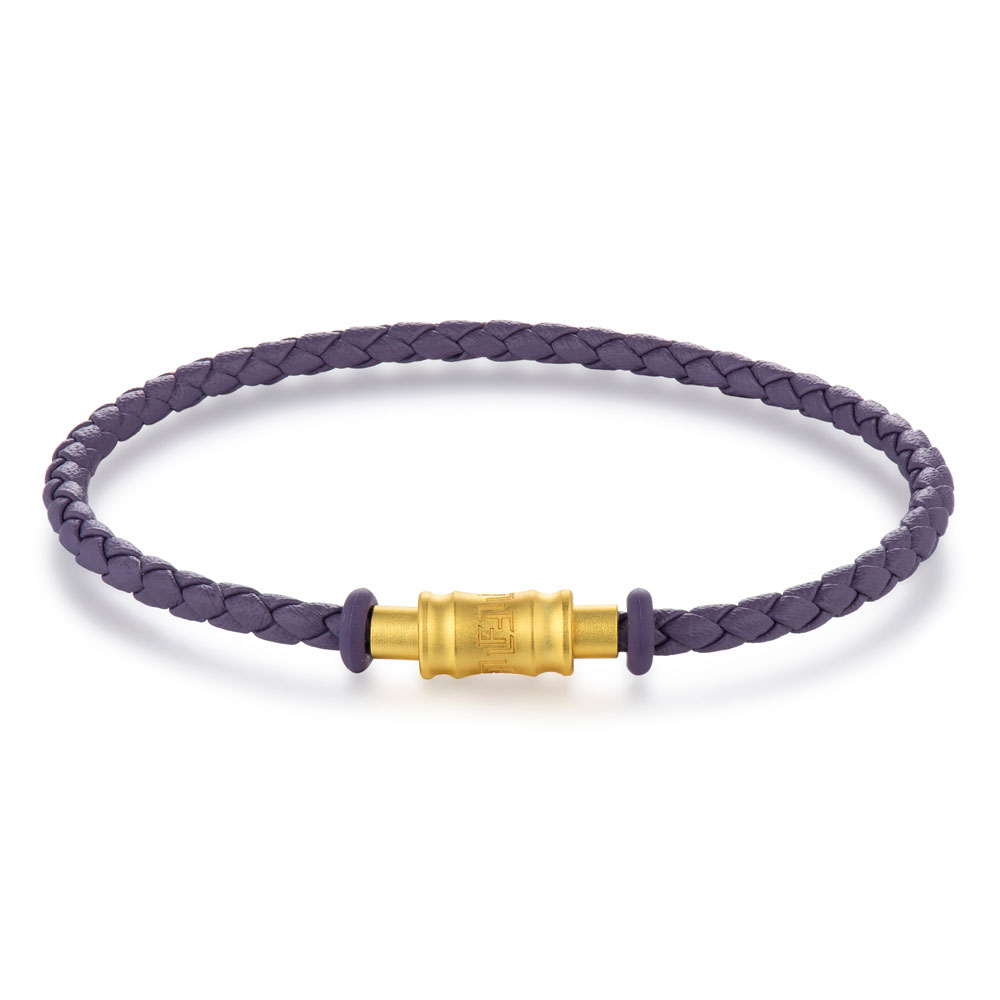 六福珠寶手繩 - 時尚金扣皮質手繩(紫色)