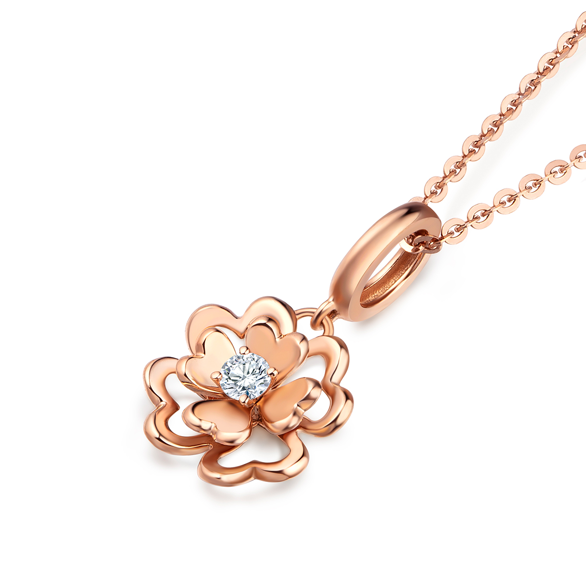 六福珠寶18K金串飾 - 【LISTING CLOSED】"俏麗牡丹"18K玫瑰金鑽石串飾