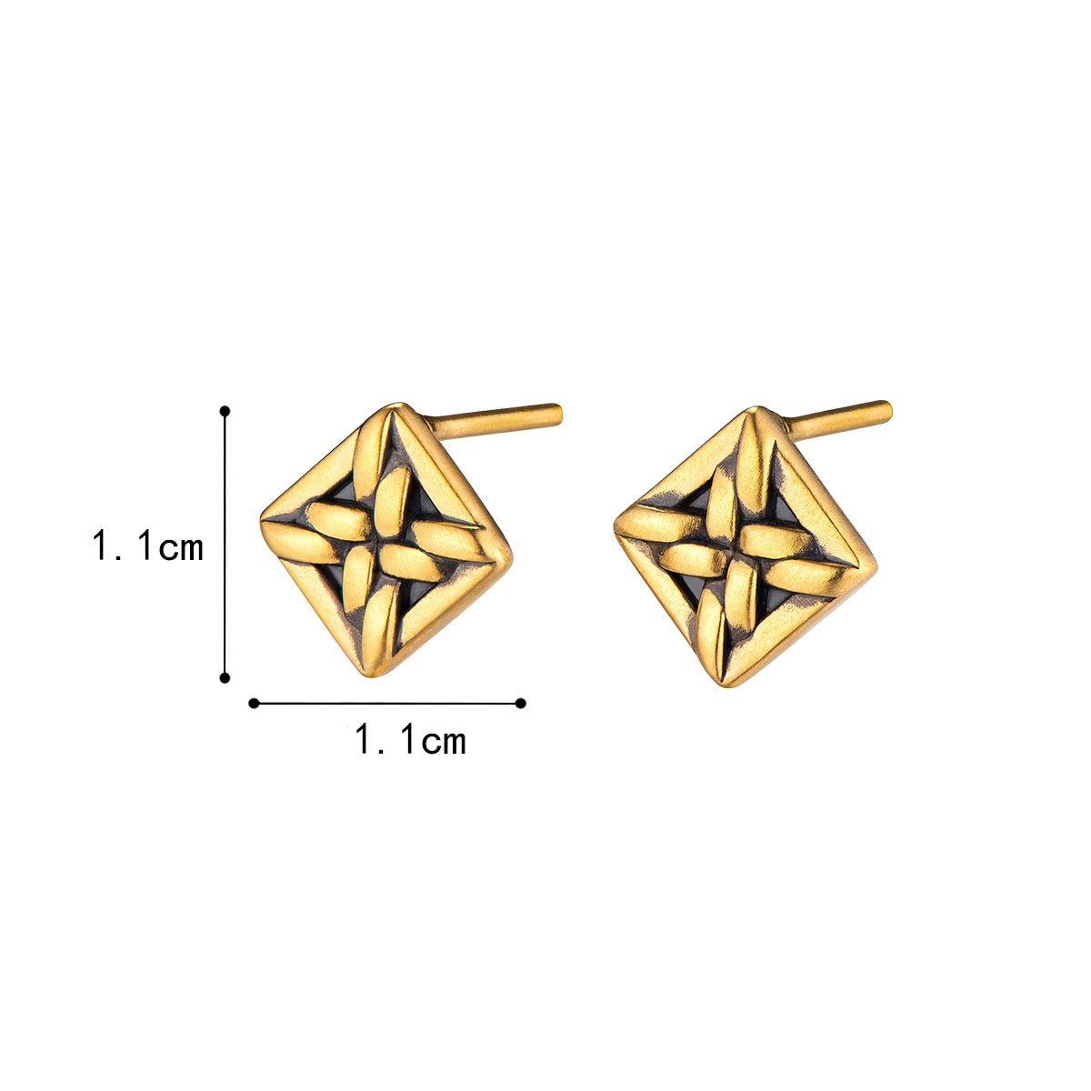 六福珠寶黃金耳環 - "黑‧潮-方圓之間"黃金方形耳環(5D電黑硬金工藝)
