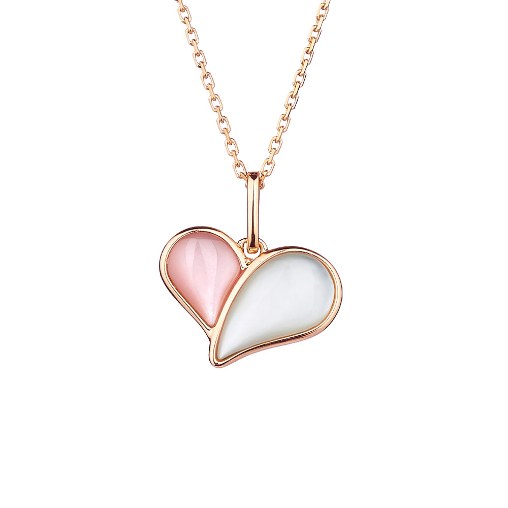 六福珠寶18K金頸鏈 - "為愛比心"18K玫瑰金貝母頸鏈