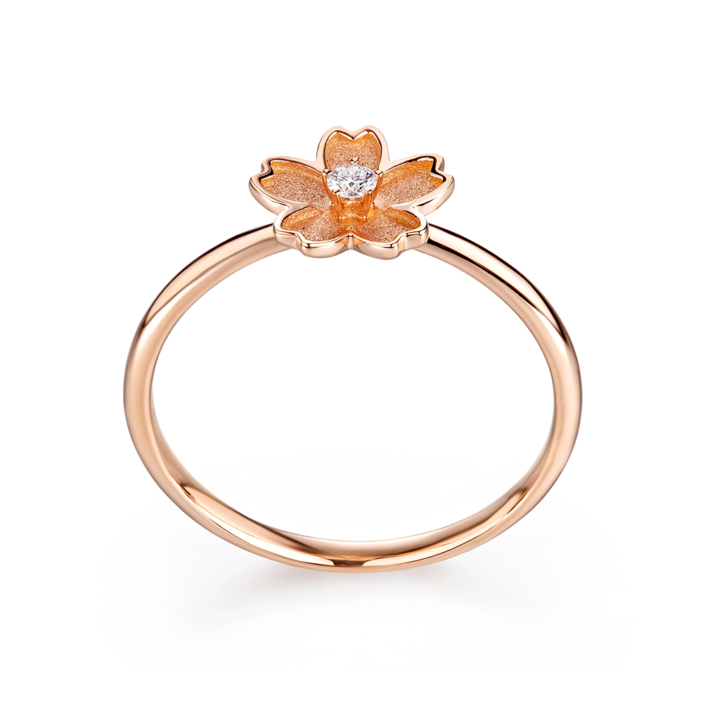 六福珠寶18K金戒指 - 【LISTING CLOSED】"春櫻盛宴"櫻花造型18K玫瑰金鑽石戒指