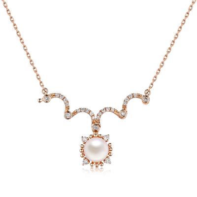六福珠寶18K金頸鏈 - 18K金珍珠鑽石頸鏈–多色選擇(一款兩戴)