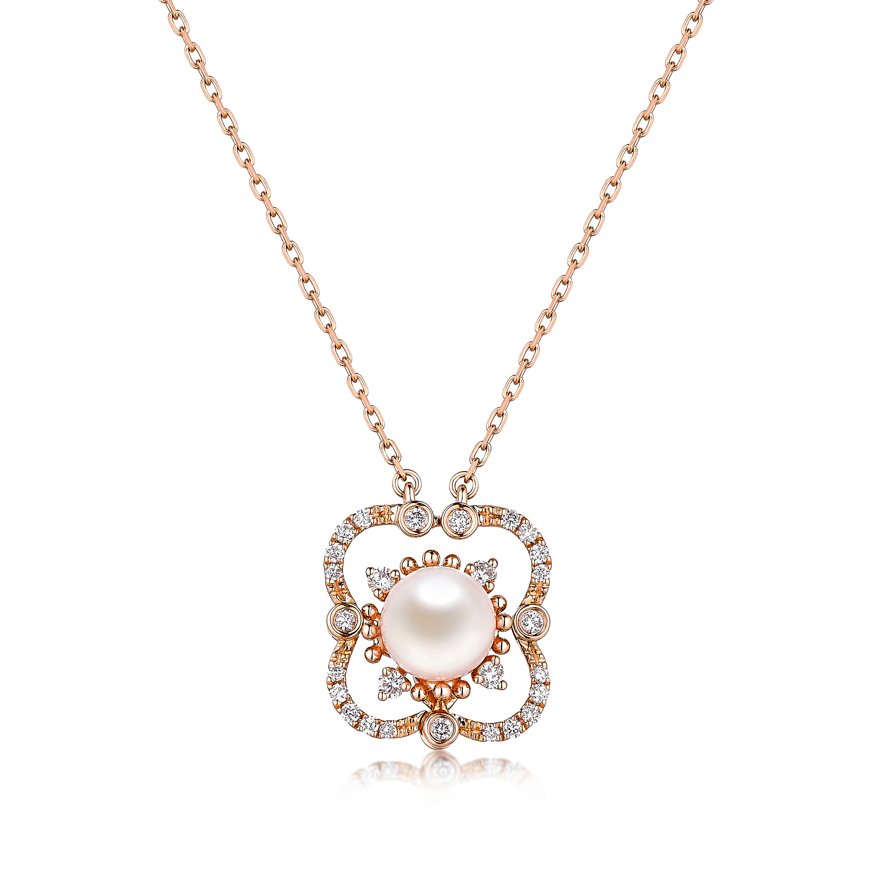 六福珠寶18K金頸鏈 - 18K金珍珠鑽石頸鏈–多色選擇(一款兩戴)
