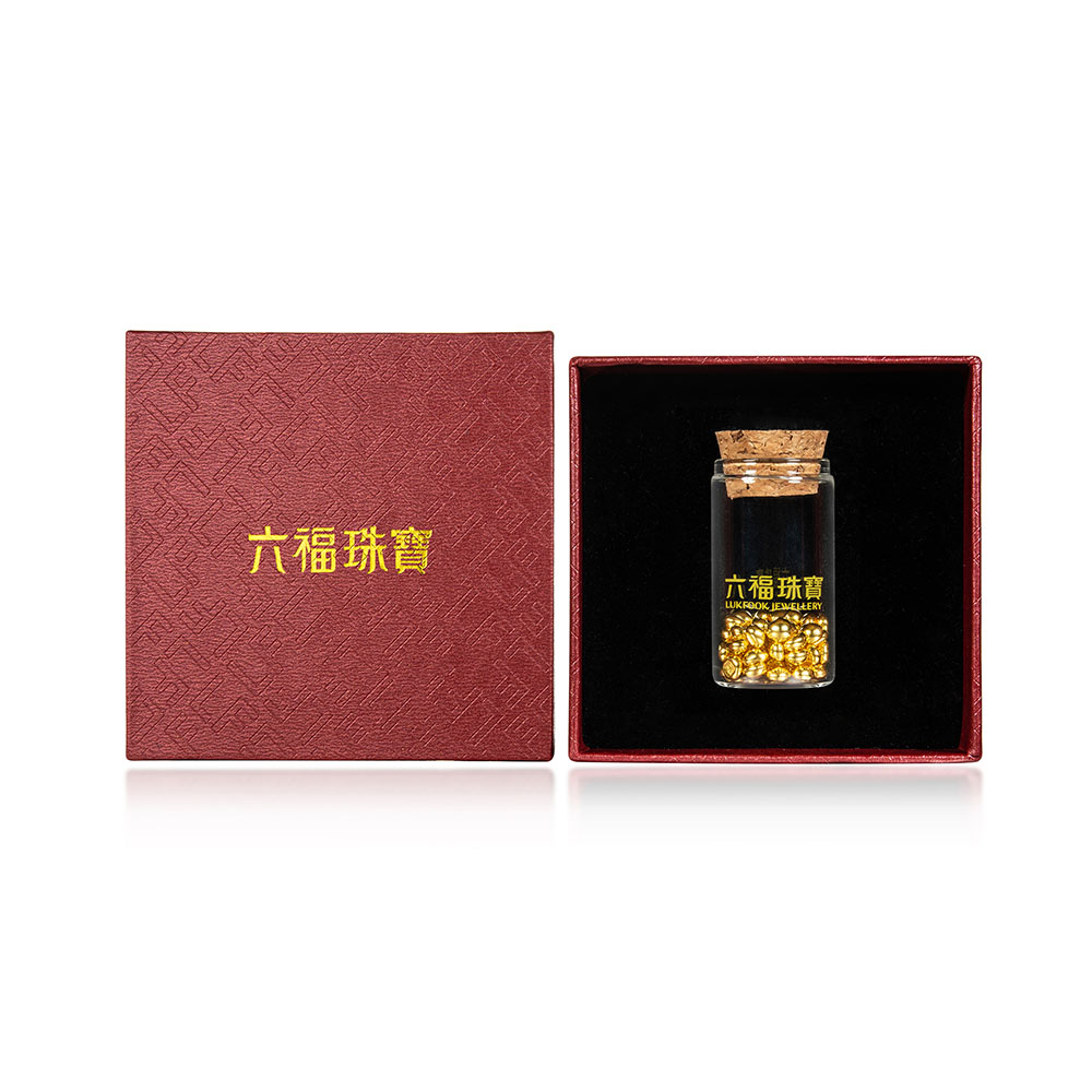 六福珠寶黃金金豆子 - "金豆子"千足金金豆套裝(2粒0.5克金豆)–附送木塞玻璃瓶