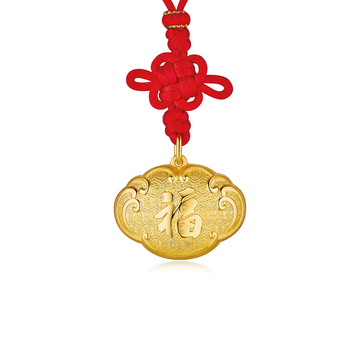 六福珠寶黃金吊墜 - 【LISTING CLOSED】"歲歲如意"999.9黃金鎖包連精美頸繩