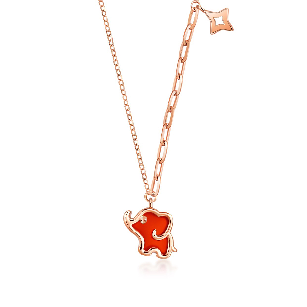 六福珠寶頸鏈 - "小鴻象–鴻運吉祥"18K玫瑰金紅玉髓頸鏈