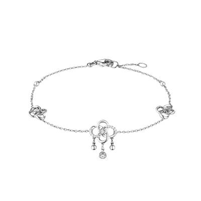 六福珠寶18K金手鏈 - "靈動如意結"18K金(白色)鑽石手鏈