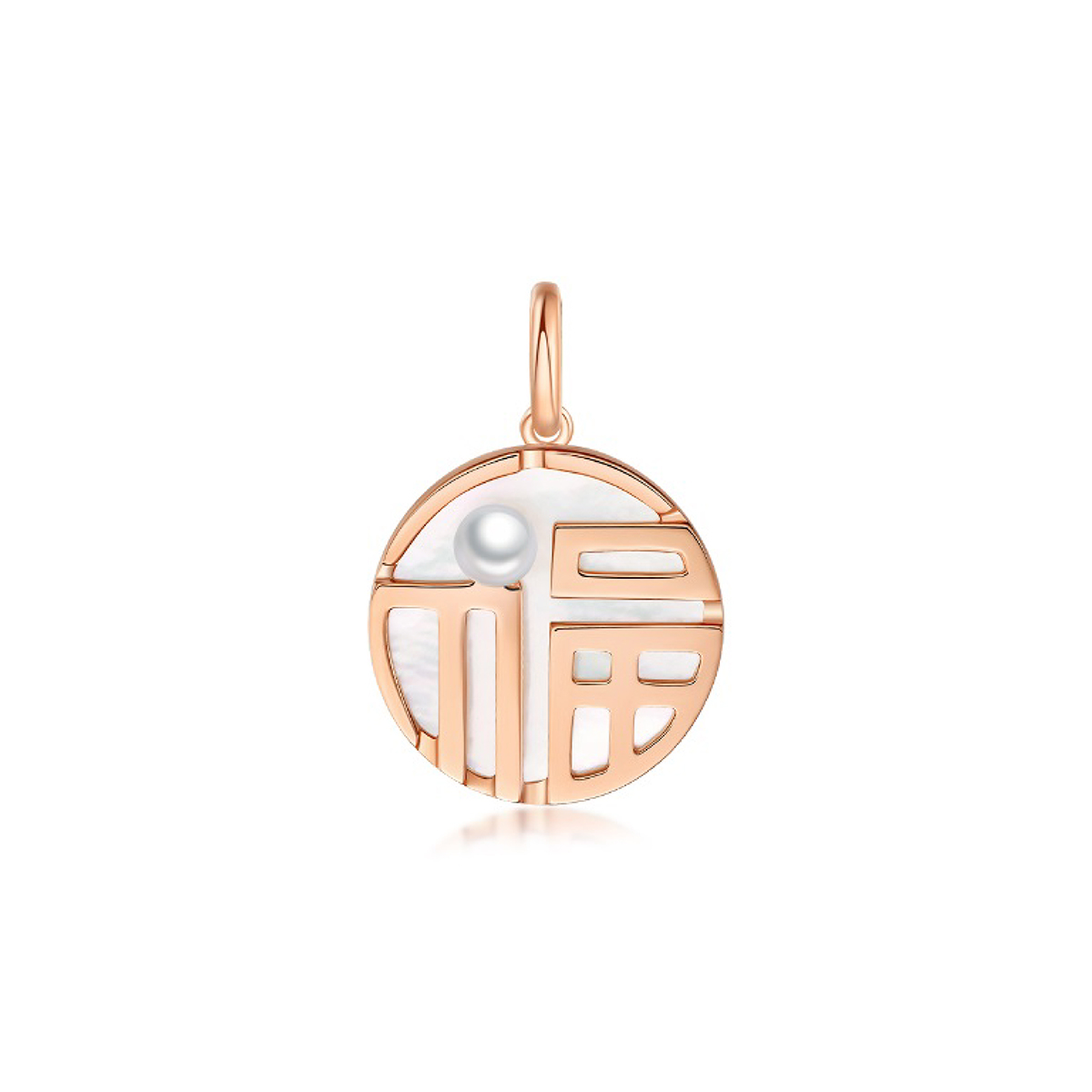 六福珠寶18K金吊墜 - 【LISTING CLOSED】"和諧福"18K玫瑰金貝母珍珠吊墜