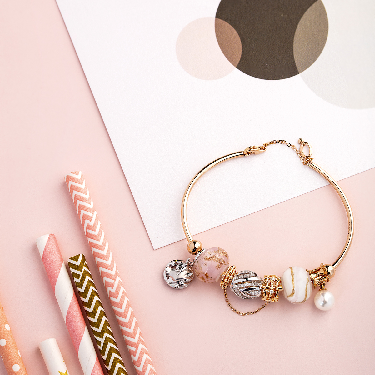 六福珠寶18K金串飾 - "優雅雙連"18K玫瑰金鑽石串飾