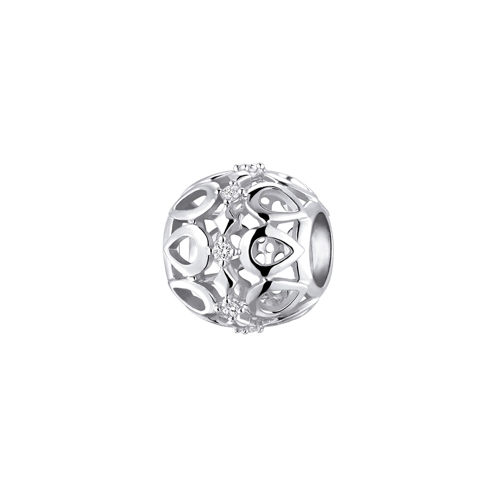 六福珠寶18K金串飾 - "水滴圖案金球"18K金(白色)鑽石串飾