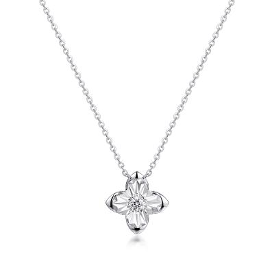 六福珠寶18K金頸鏈 - "嫣然繁花"18K金(白色)鑽石頸鏈