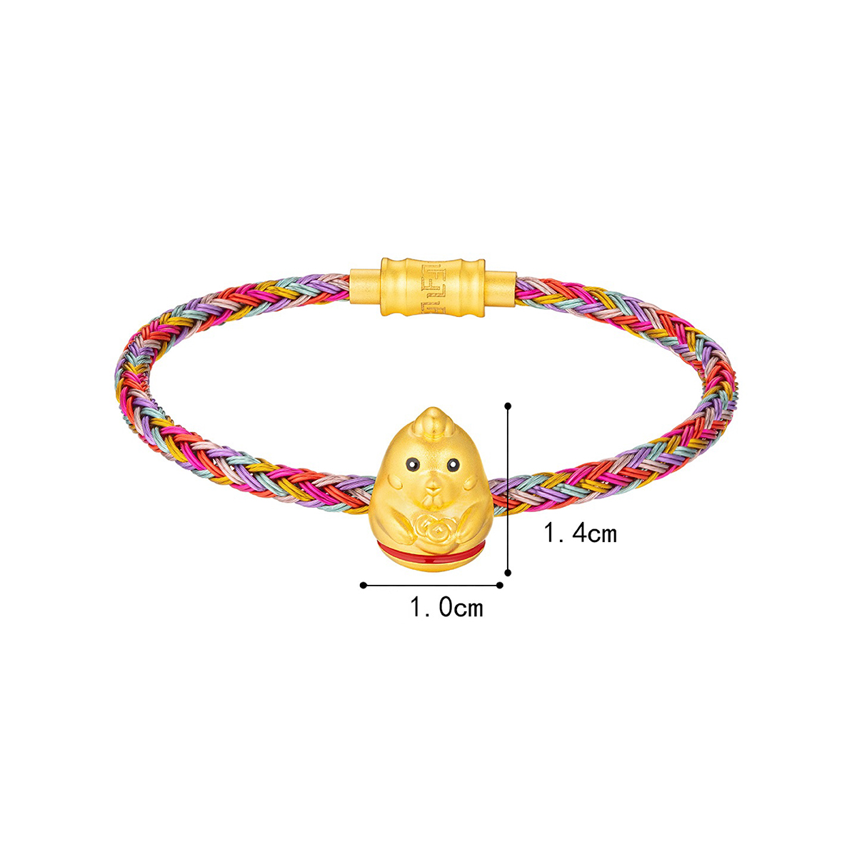 六福珠寶黃金串飾 - "不倒一族"十二生肖999足金串飾連手繩-"聚寶雞"(硬金工藝)