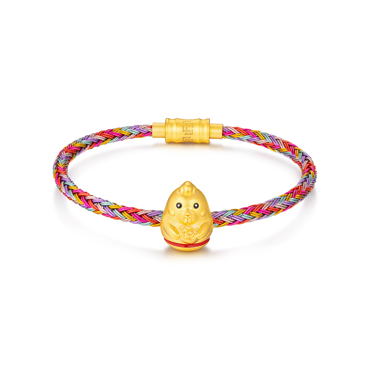 六福珠寶黃金串飾 - "不倒一族"十二生肖999足金串飾連手繩-"聚寶雞"(硬金工藝)