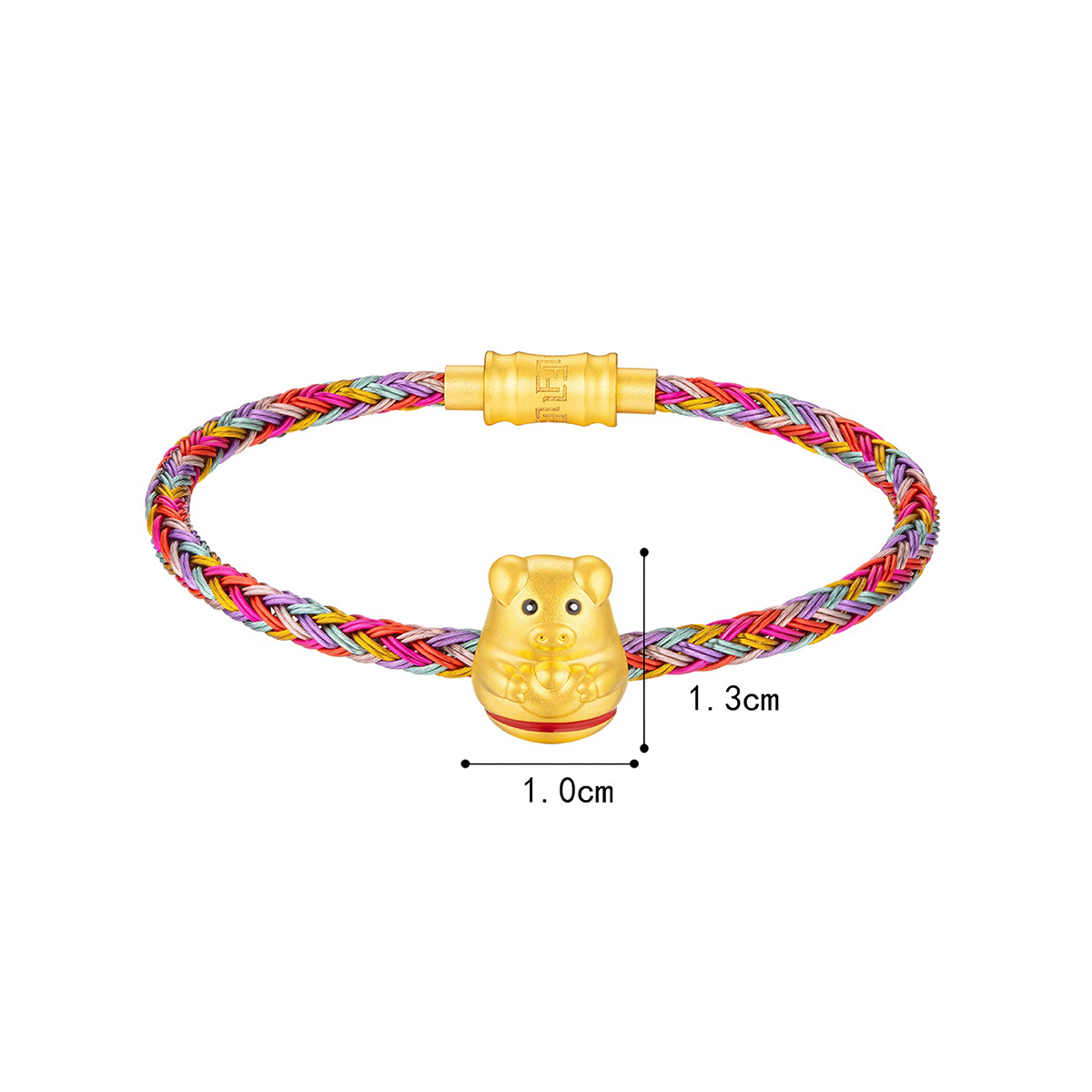 六福珠寶黃金串飾 - "不倒一族"十二生肖999足金串飾連手繩-"富貴豬"(硬金工藝)