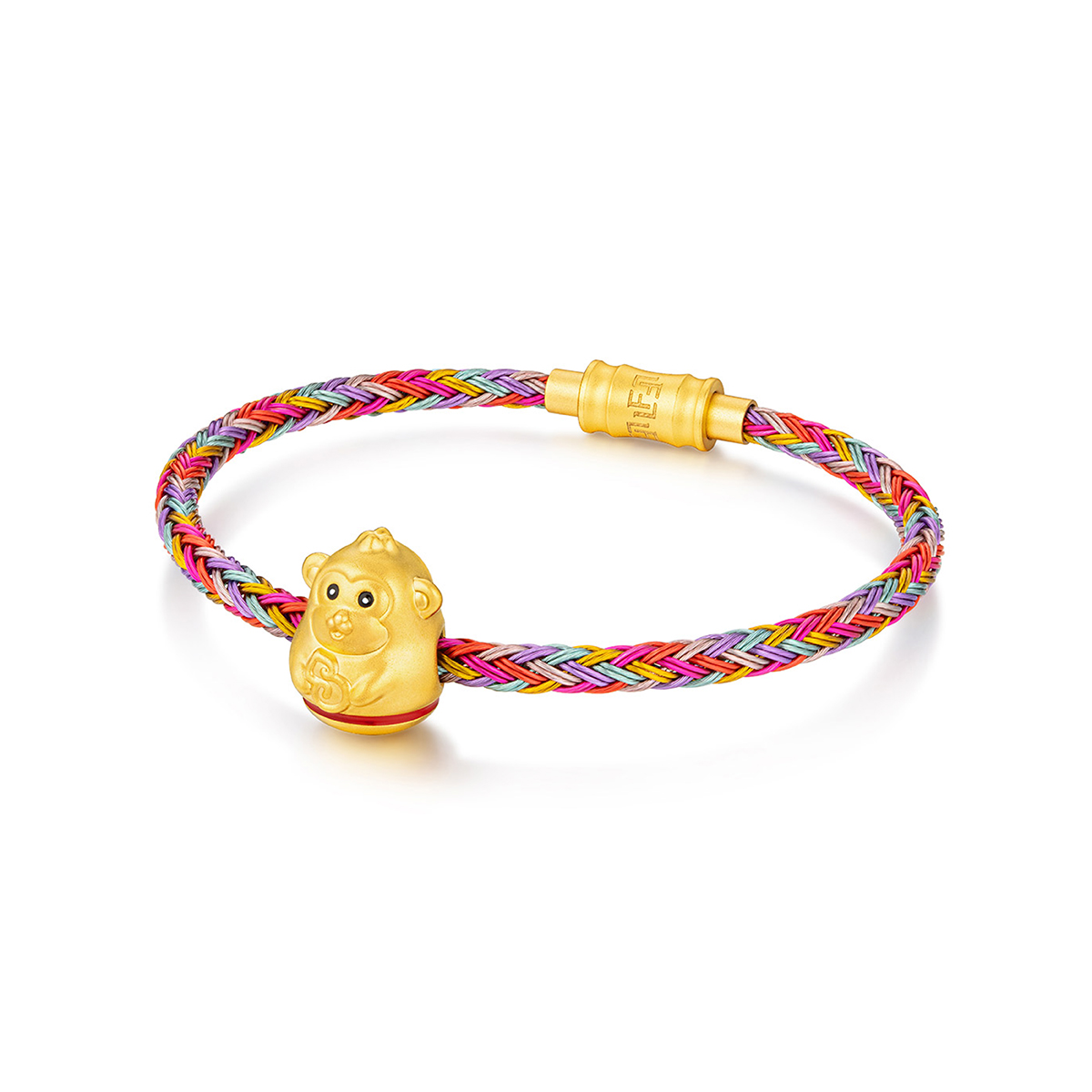 六福珠寶黃金串飾 - "不倒一族"十二生肖999足金串飾連手繩-"福祿猴"(硬金工藝)