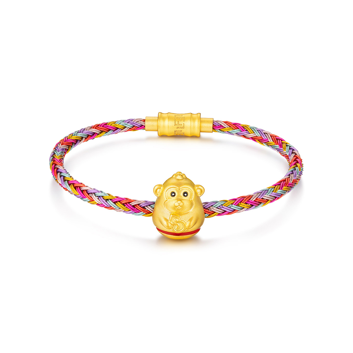 六福珠寶黃金串飾 - "不倒一族"十二生肖999足金串飾連手繩-"福祿猴"(硬金工藝)