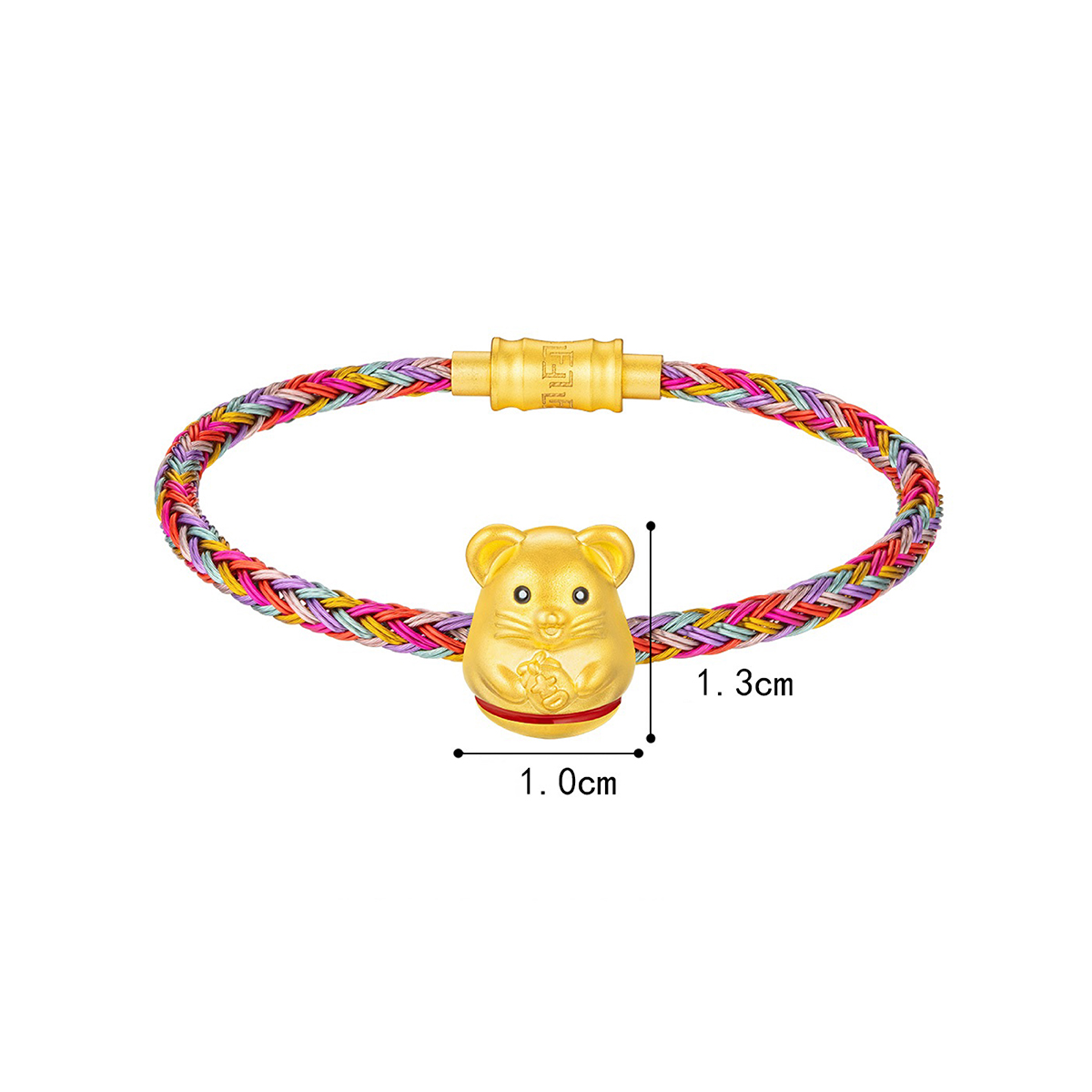 六福珠寶黃金串飾 - “不倒一族”十二生肖999足金串飾連手繩-"吉祥鼠"(硬金工藝)