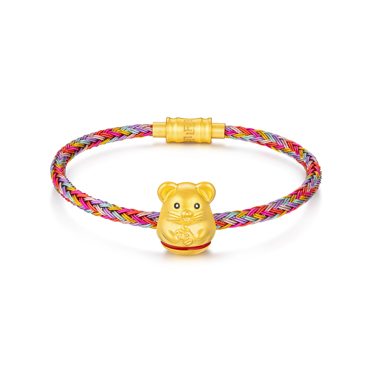 六福珠寶黃金串飾 - “不倒一族”十二生肖999足金串飾連手繩-"吉祥鼠"(硬金工藝)