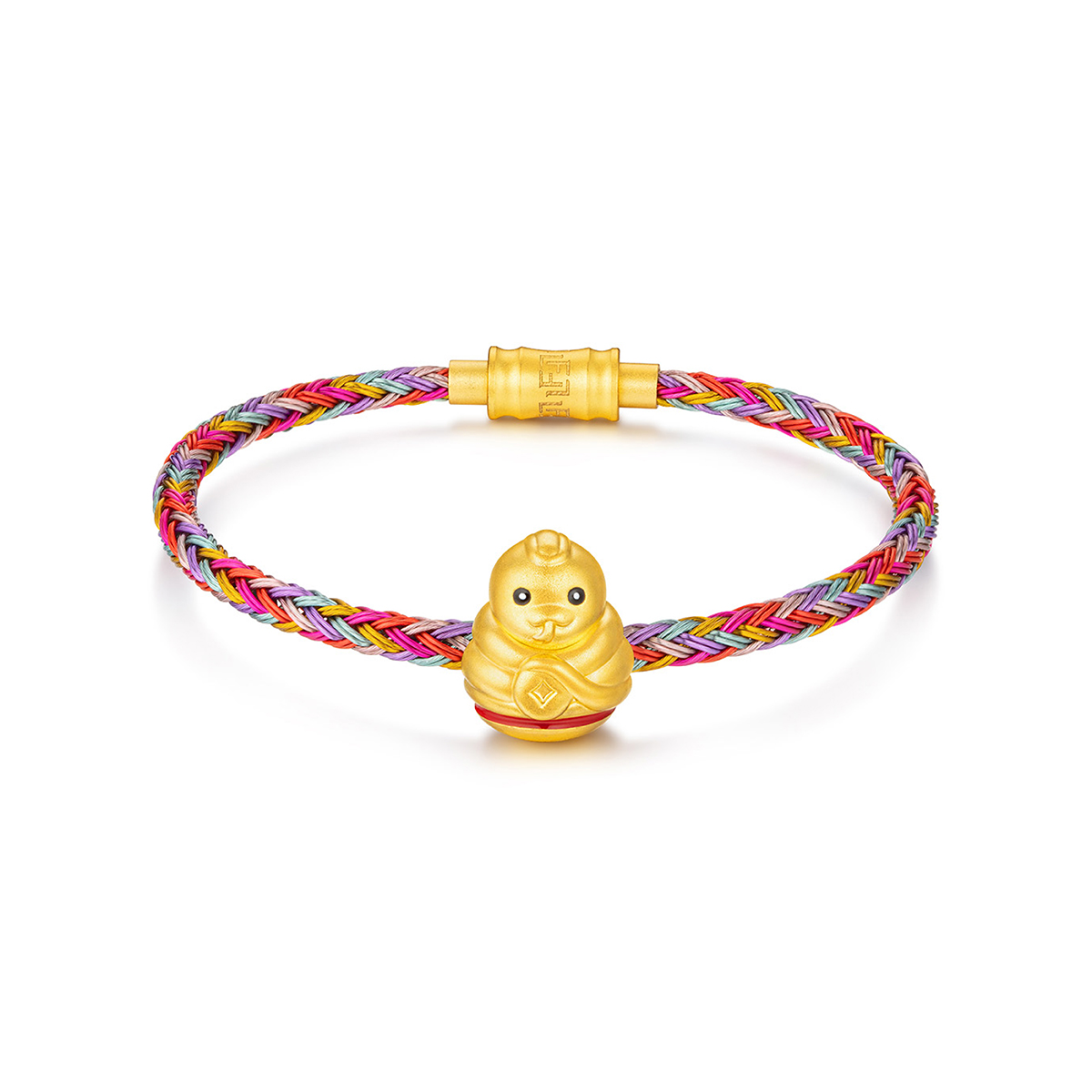 六福珠寶黃金串飾 - "不倒一族"十二生肖999足金串飾連手繩-"貴氣蛇"(硬金工藝)