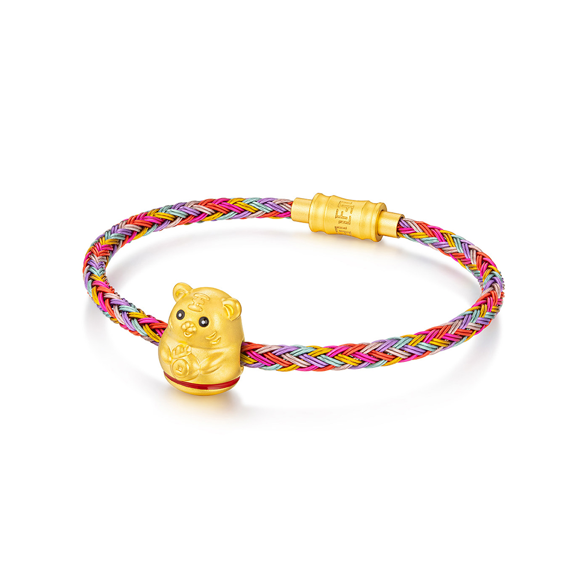 六福珠寶黃金串飾 - “不倒一族”十二生肖999足金串飾連手繩-"財運虎"(硬金工藝)