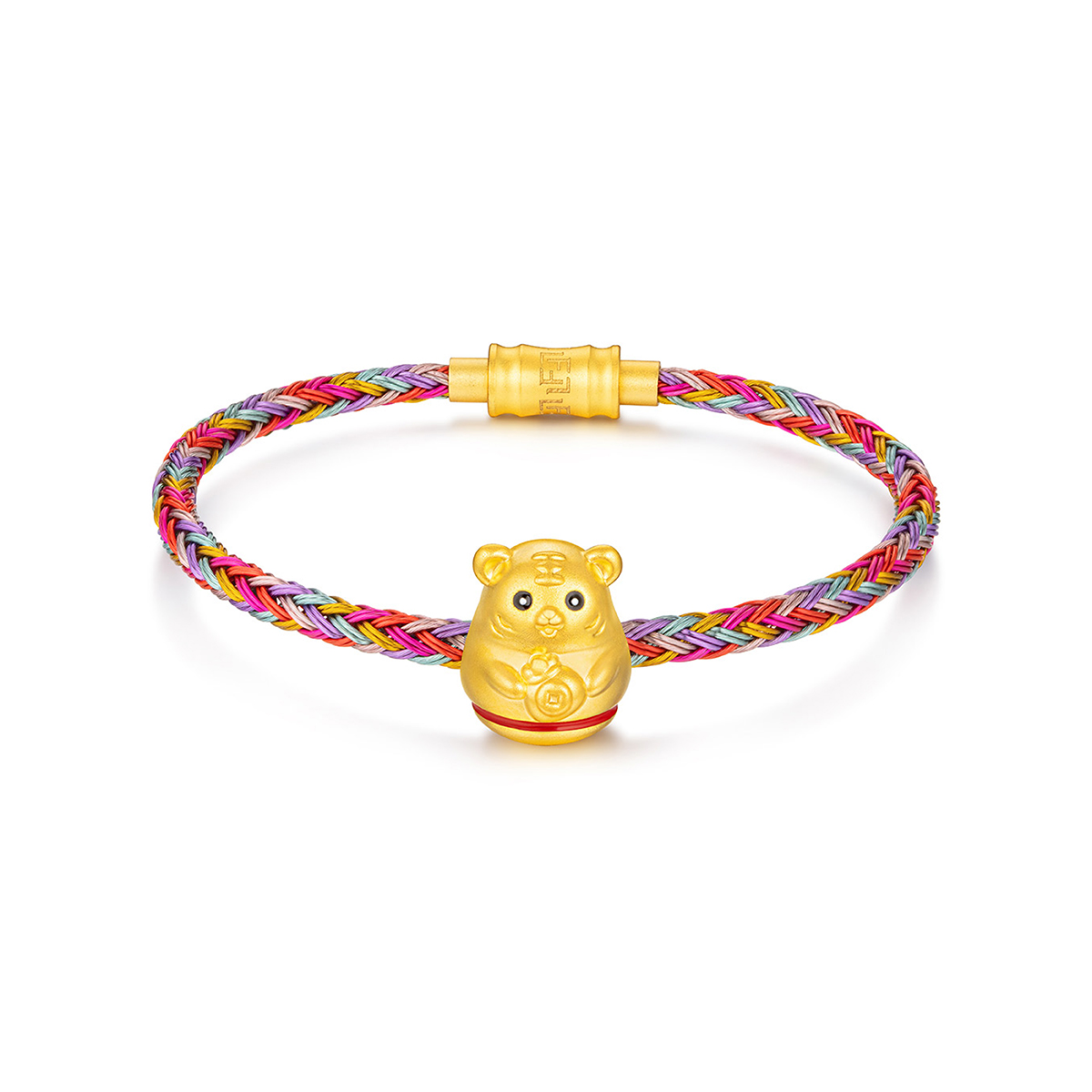 六福珠寶黃金串飾 - “不倒一族”十二生肖999足金串飾連手繩-"財運虎"(硬金工藝)