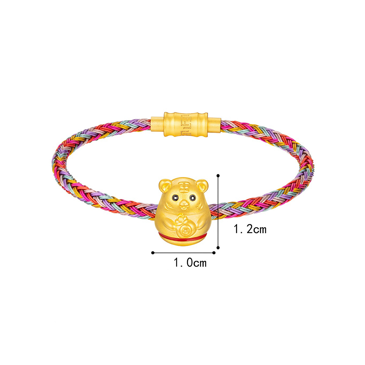 六福珠寶黃金串飾 - “不倒一族”十二生肖999足金串飾連手繩-"財運虎"(硬金工藝)