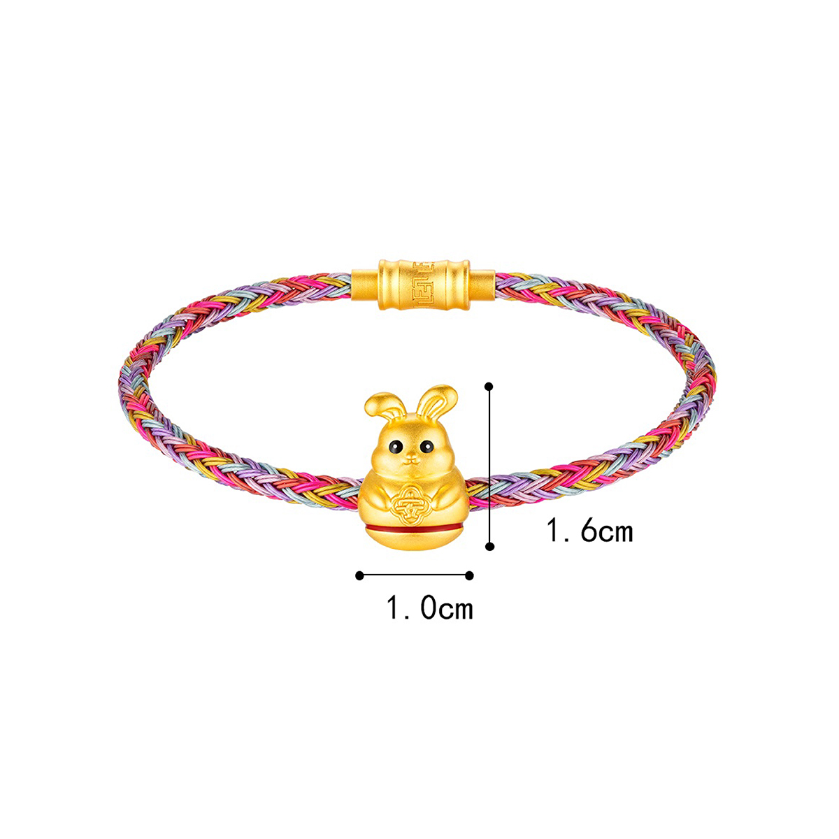 六福珠寶黃金串飾 - “不倒一族”十二生肖999足金串飾連手繩-"平安兔"(硬金工藝)