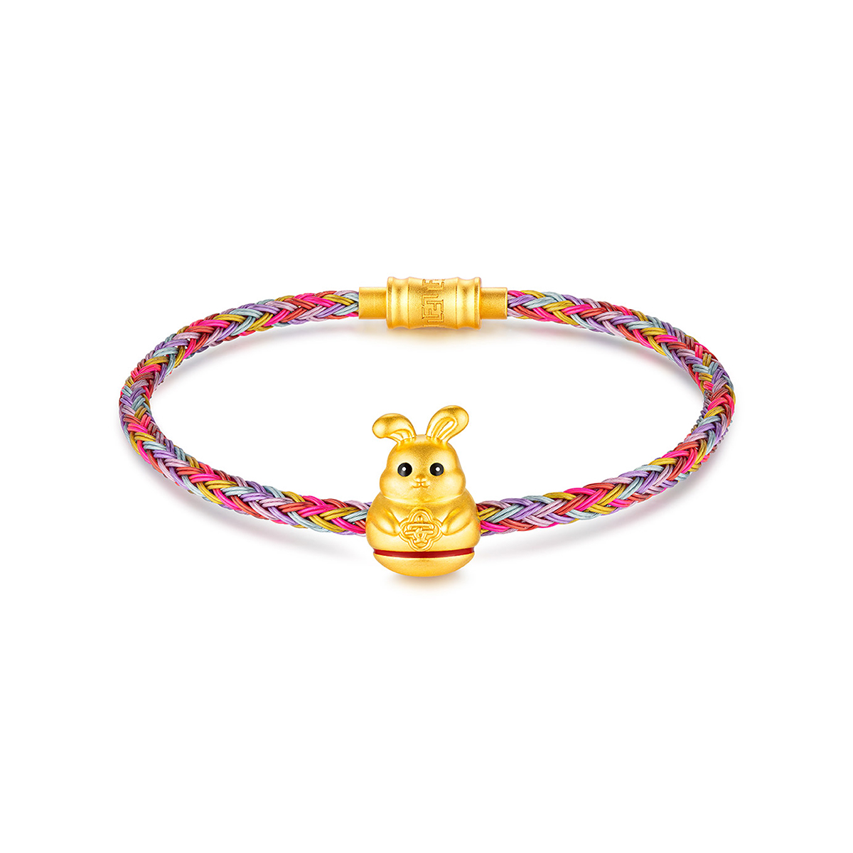 六福珠寶黃金串飾 - “不倒一族”十二生肖999足金串飾連手繩-"平安兔"(硬金工藝)