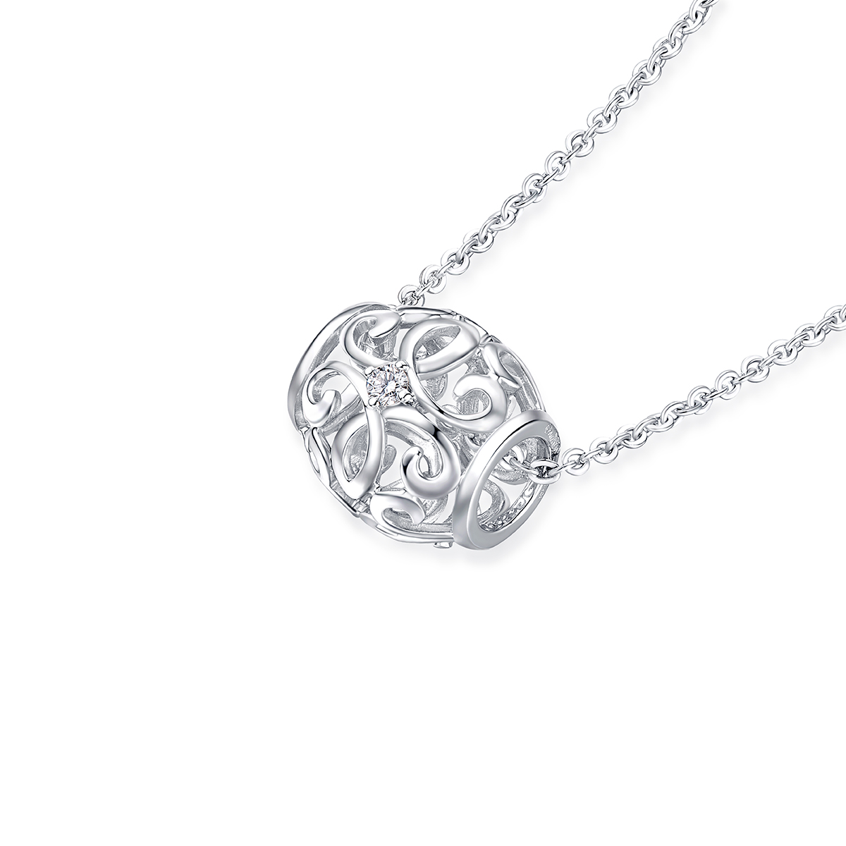 六福珠寶18K金串飾 - "花絲線"18K金(白色)鑽石串飾