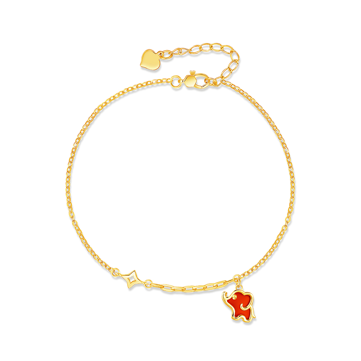 六福珠寶18K金手鏈 - "小鴻象–鴻運吉祥"18K金紅玉髓手鏈–多色選擇