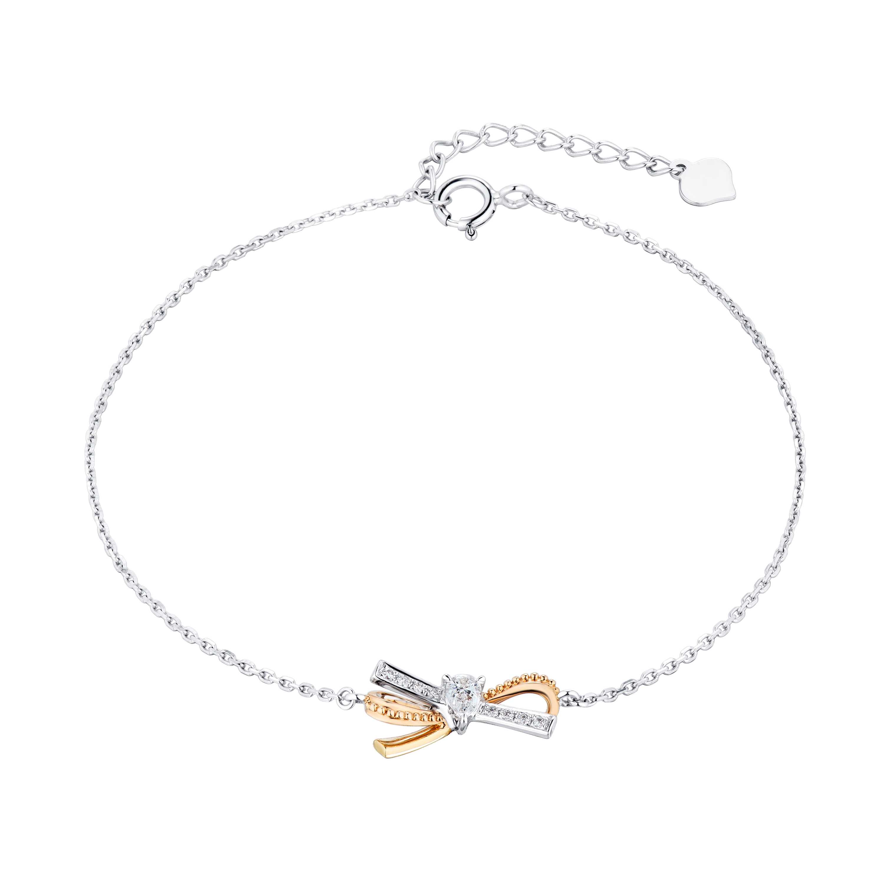 六福珠寶18K金手鏈 - 【LISTING CLOSED】"典雅蝴蝶結"18K金(分色)鑽石手鏈