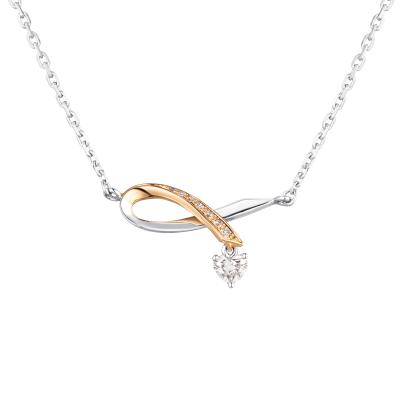 六福珠寶18K金頸鏈 - "柔美絲帶"18K金(分色)鑽石頸鏈