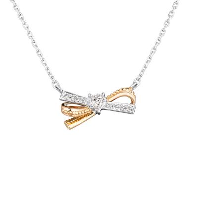 六福珠寶18K金頸鏈 - "典雅蝴蝶結"18K金(分色)鑽石頸鏈