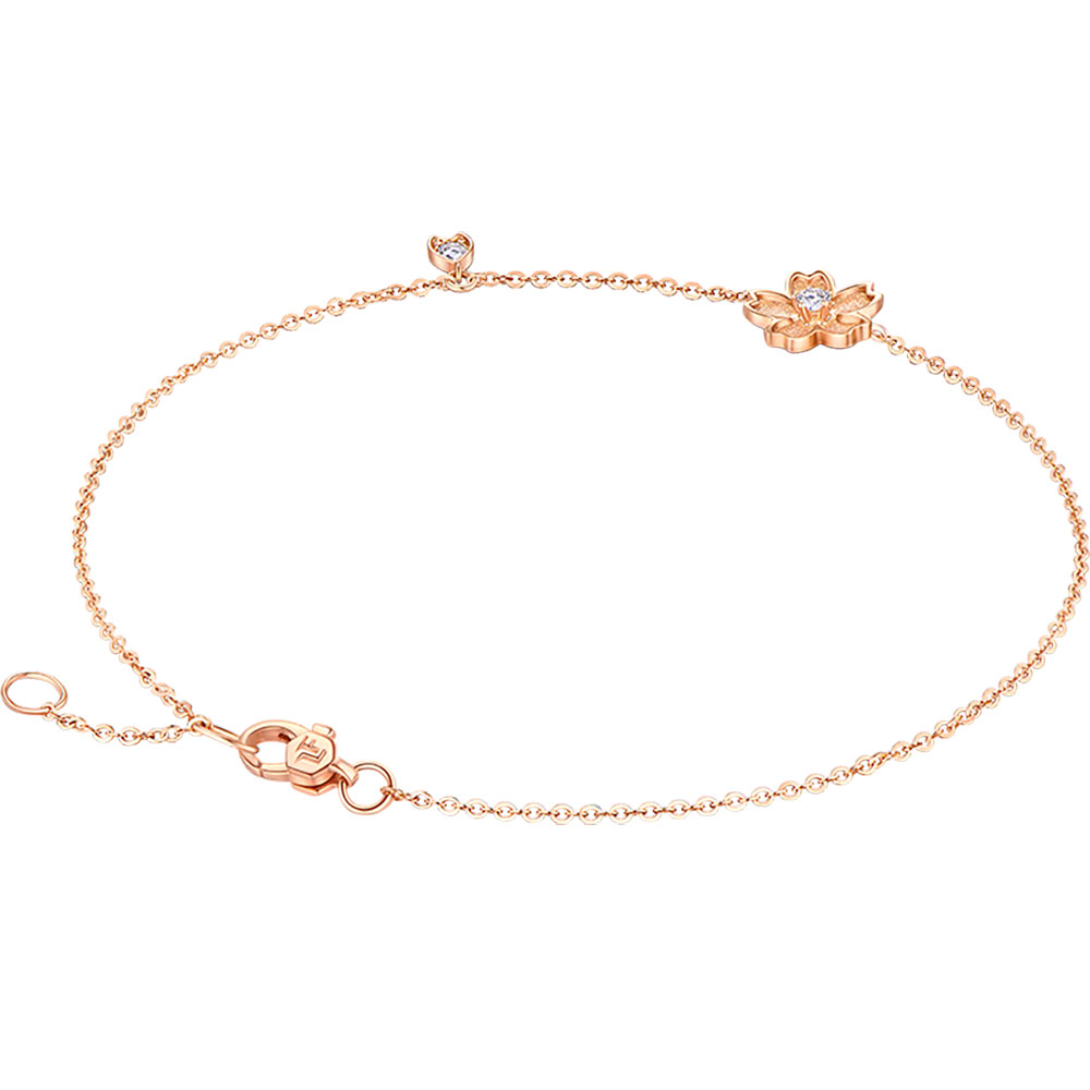 六福珠寶18K金手鏈 - "春櫻盛宴"18K玫瑰金鑽石手鏈